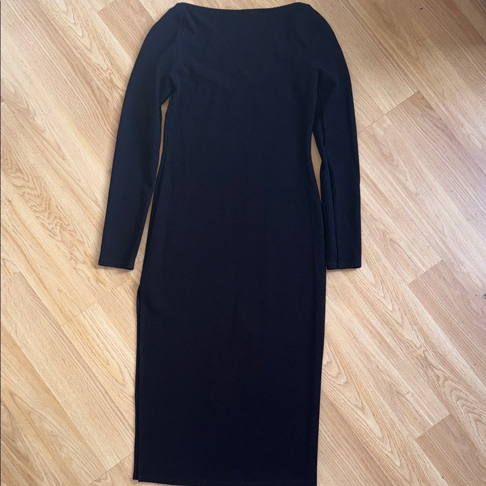 Lovers + Friends Black Long Sleeve MIDI Dress Bodycon Pencil Sweetheart LBD - Picture 5 of 5